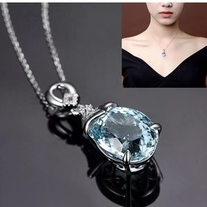 Aquamarine Pendant Necklace Women Girls